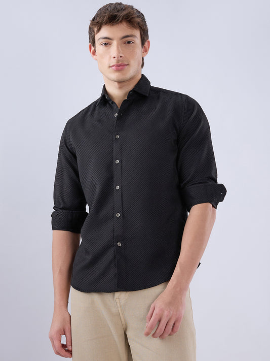 Sable Black Diagonal Textured Statement Shirt