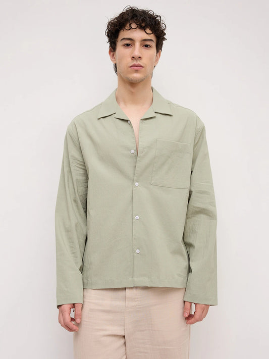 Pistachio Green Fine Textured Notch Collar Oversized Shirt