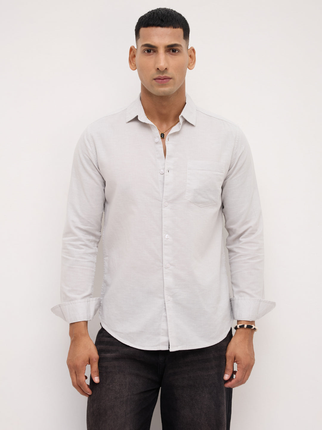 Trendy Pastel Grey Fine Textured Shirt