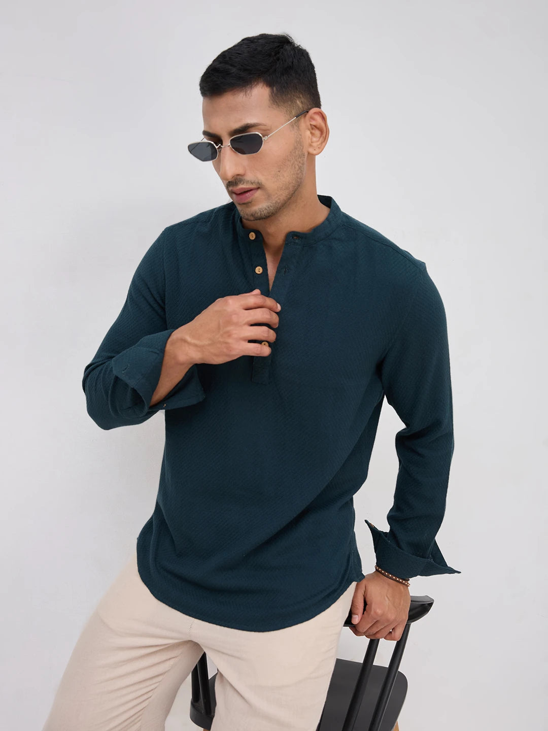 Rich Emerald Green Lozenge Textured Kurta