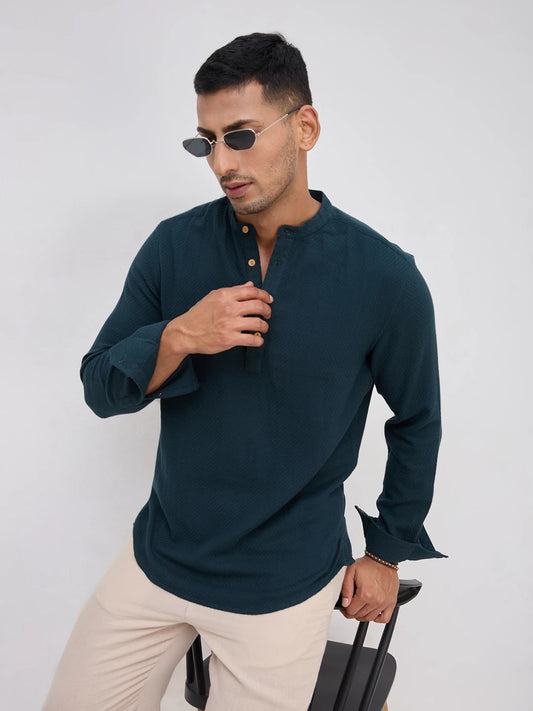 Rich Emerald Green Lozenge Textured Kurta