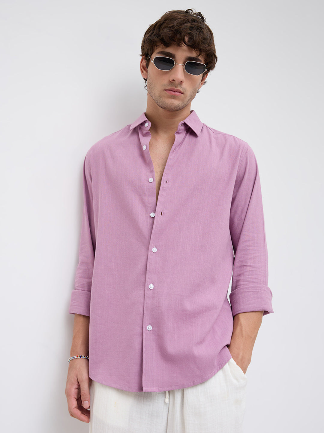 Opera Mauve Slub Textured Shirt