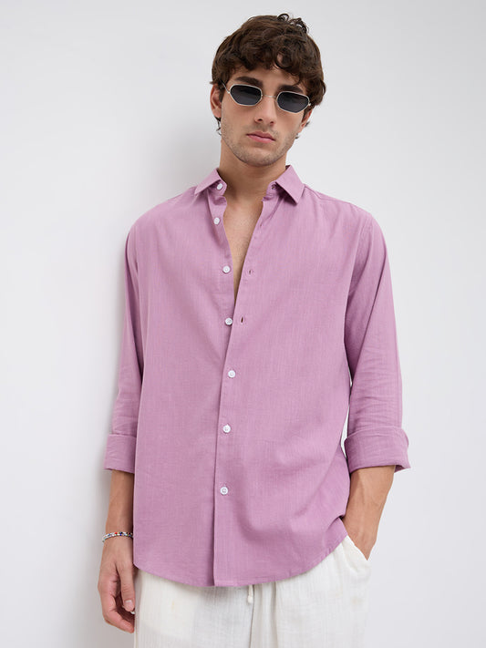 Opera Mauve Slub Textured Shirt