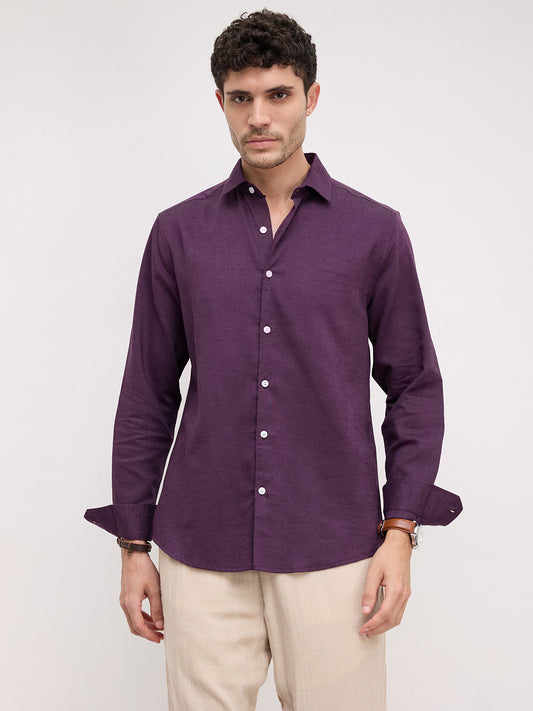 Royal Deep Purple Linen Blend Shirt