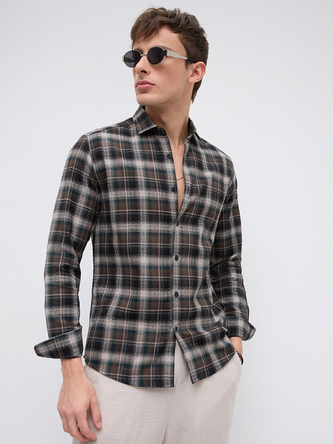 Intricate Cocoa Black & Khaki Checks Shirt