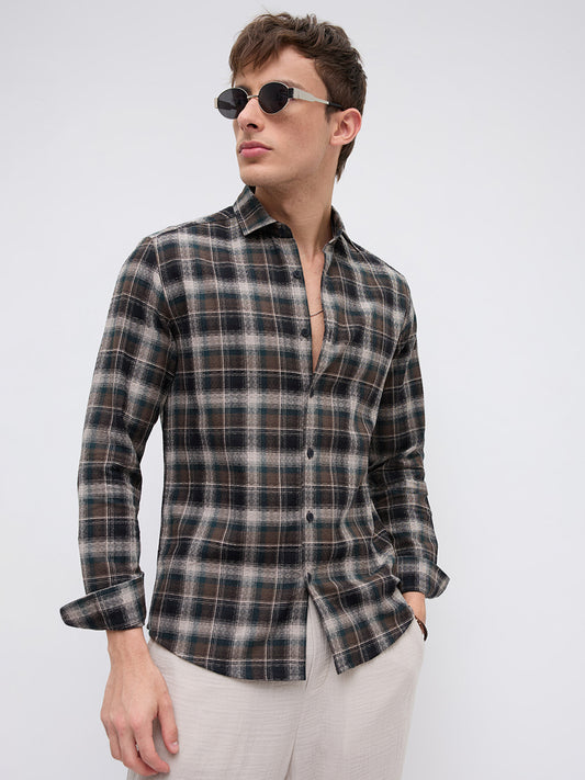 Intricate Cocoa Black & Khaki Checks Shirt