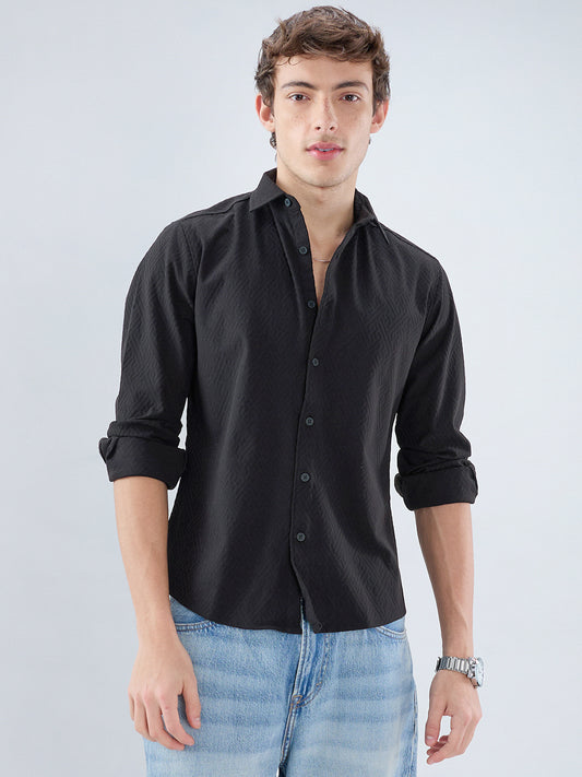Black Interlock Maze Weave Knitted Shirt