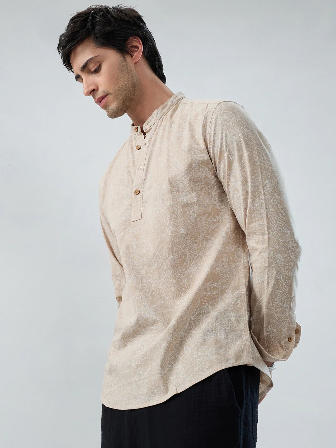 Natural Beige Floral Sketch Kurta