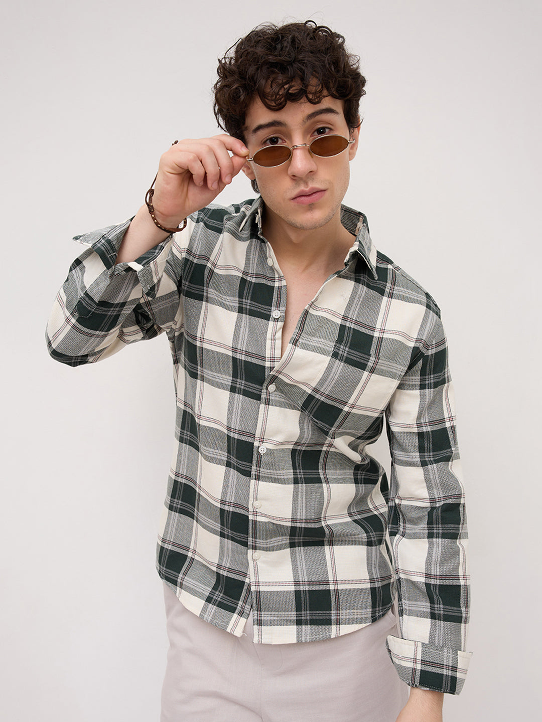 Ivory Forest Plaid Checks Shirt