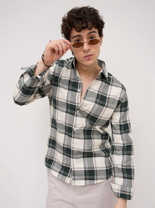 Ivory Forest Plaid Checks Shirt