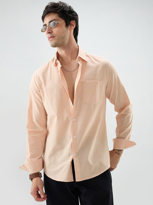 Pastel Peach Slub Textured Everyday Shirt
