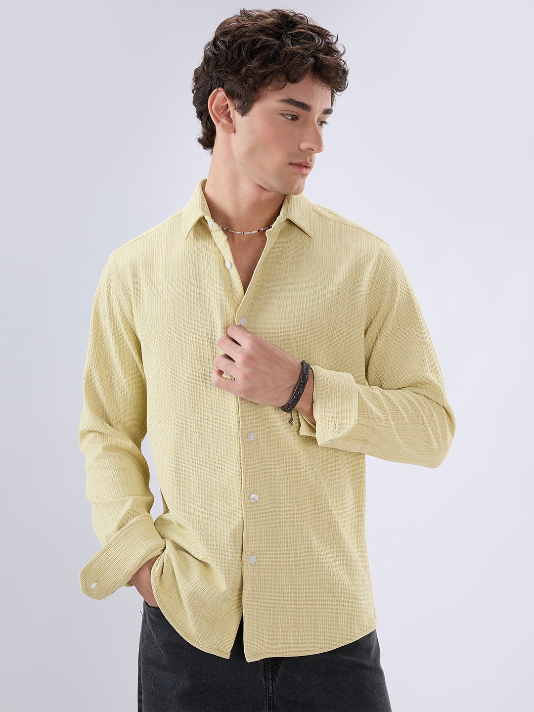 Lemon Yellow Matrix Weave Knitted Shirt