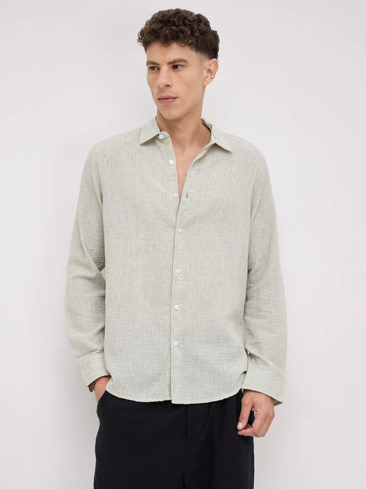 Moss Green Crinkled Textured Shirt
