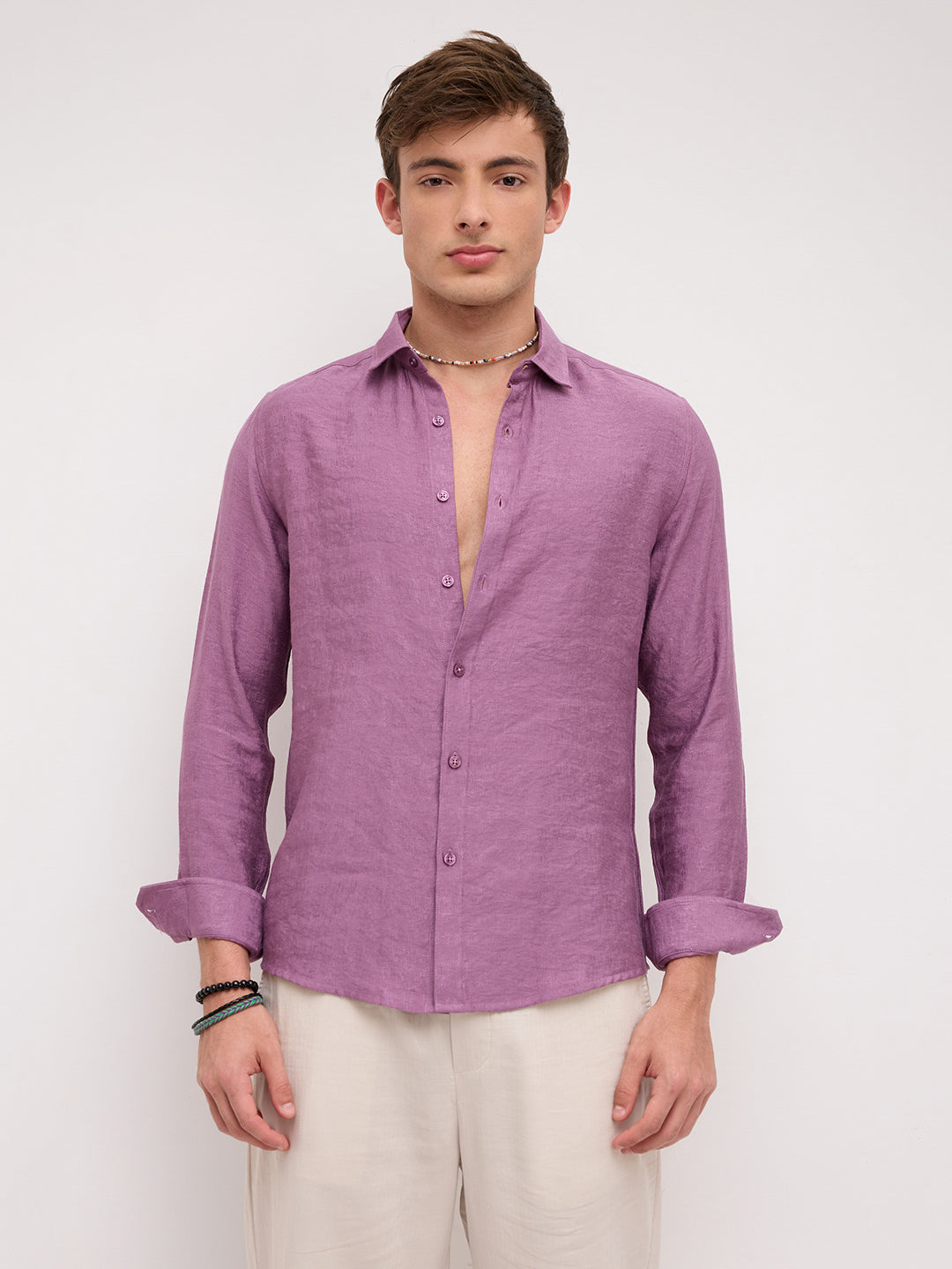 Heather Mauve Crinkled Shirt