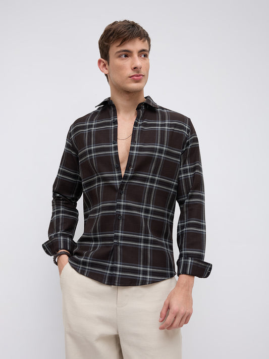 Brown & White Contrast Bold Checks Shirt