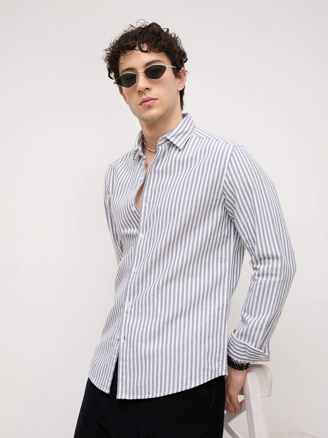White & Navy Candy Striped Everyday Shirt