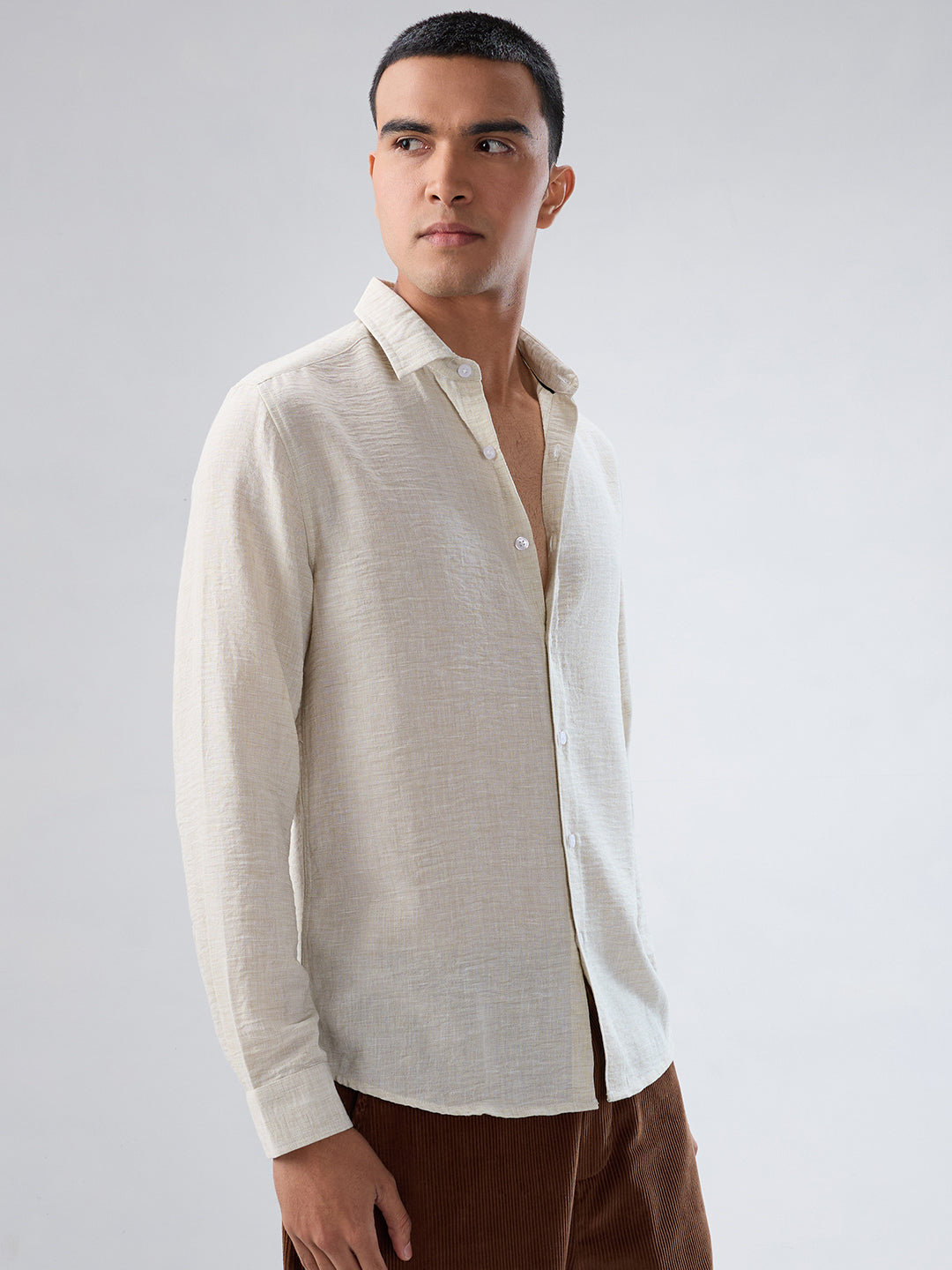 Light Pista Green Crinkled Textured Shirt