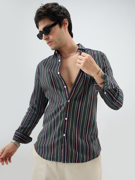 Olive & Navy Balanced Striped Shirt