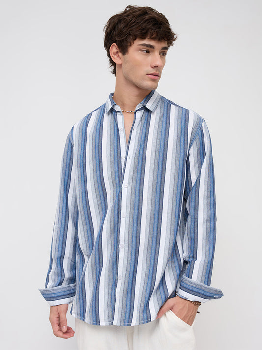 Coastal Denim Vertical Striped Vacation Shirt
