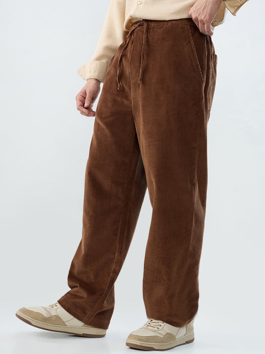 Chocolate Brown Corduroy Straight-Fit Trousers