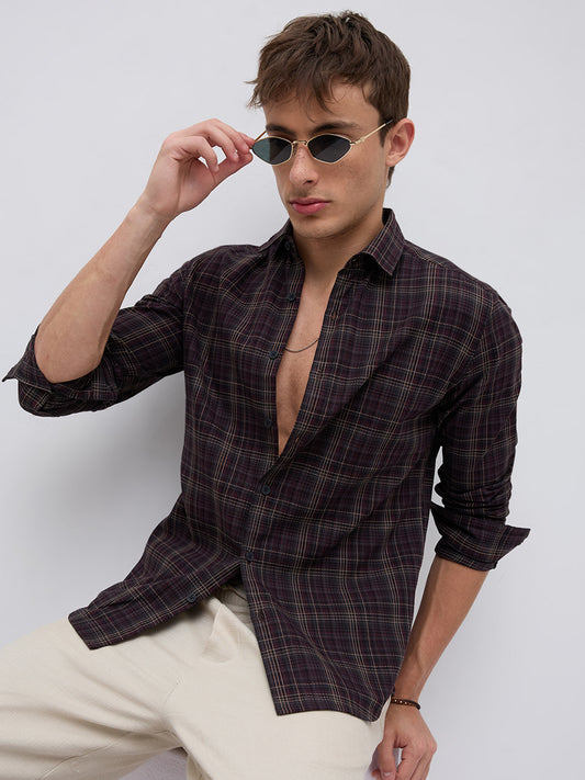 Elegant Deep Maroon Multi Checks Shirt