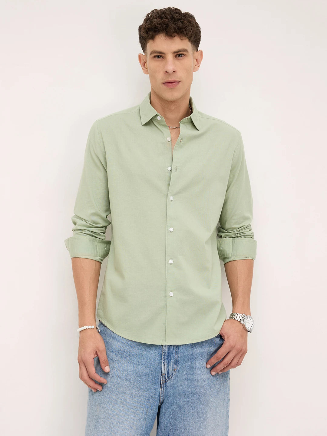 Pistachio Green Fine Textured Shirt