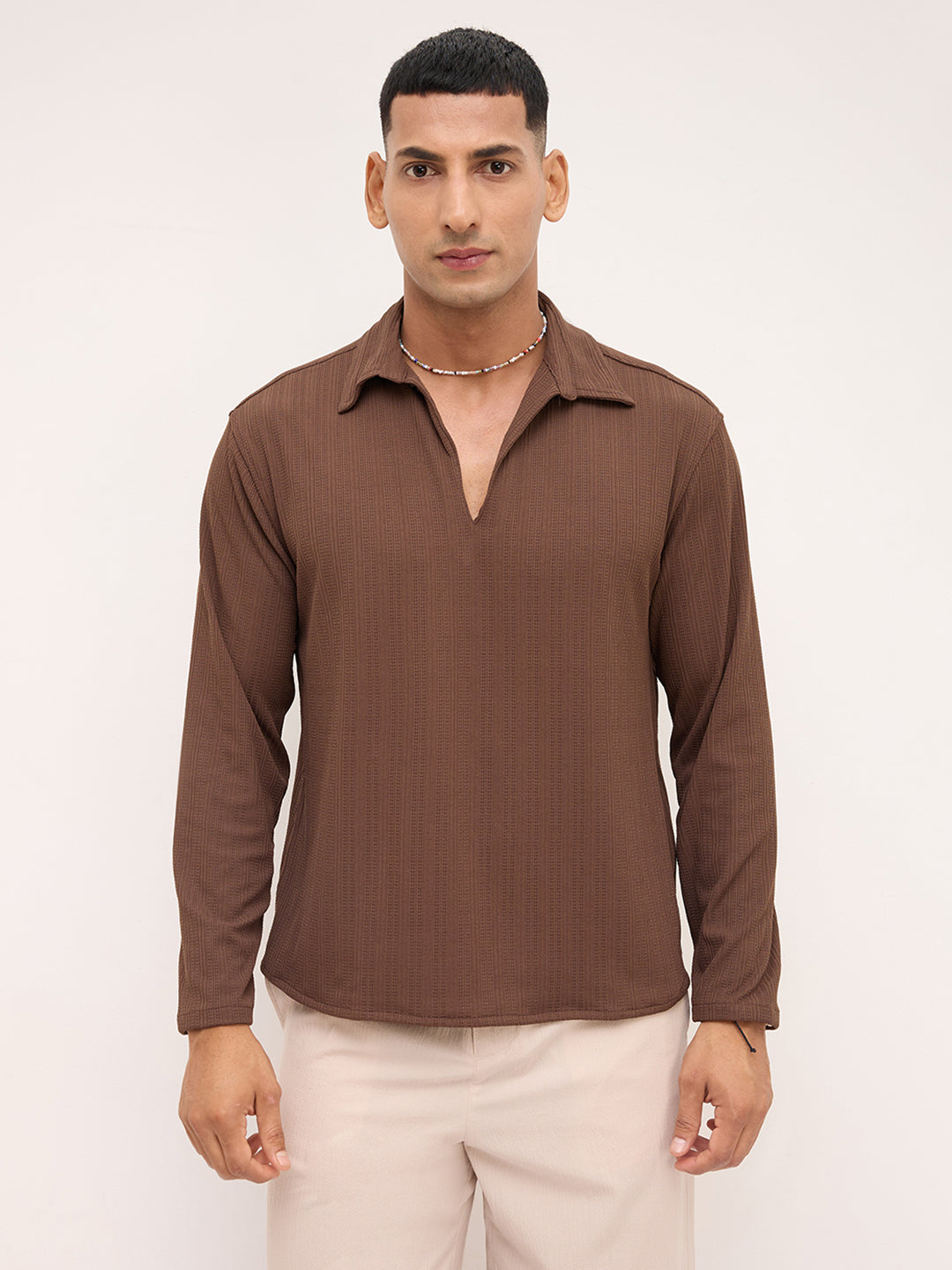 Coffee Brown Fine Weave Knitted Polo Shirt