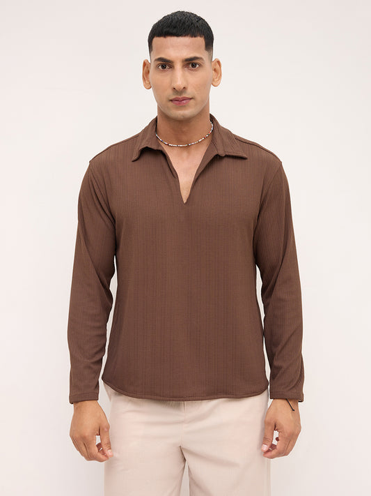Coffee Brown Fine Weave Knitted Polo Shirt