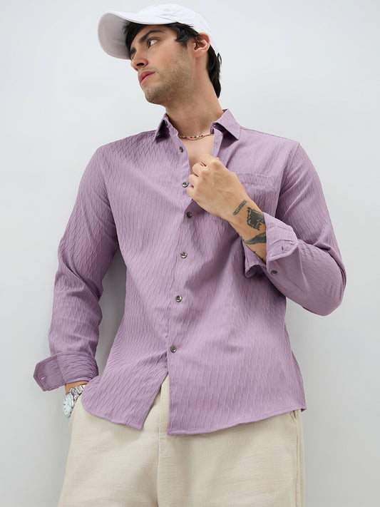Elegant Purpureus Crinkled Jacquard Shirt