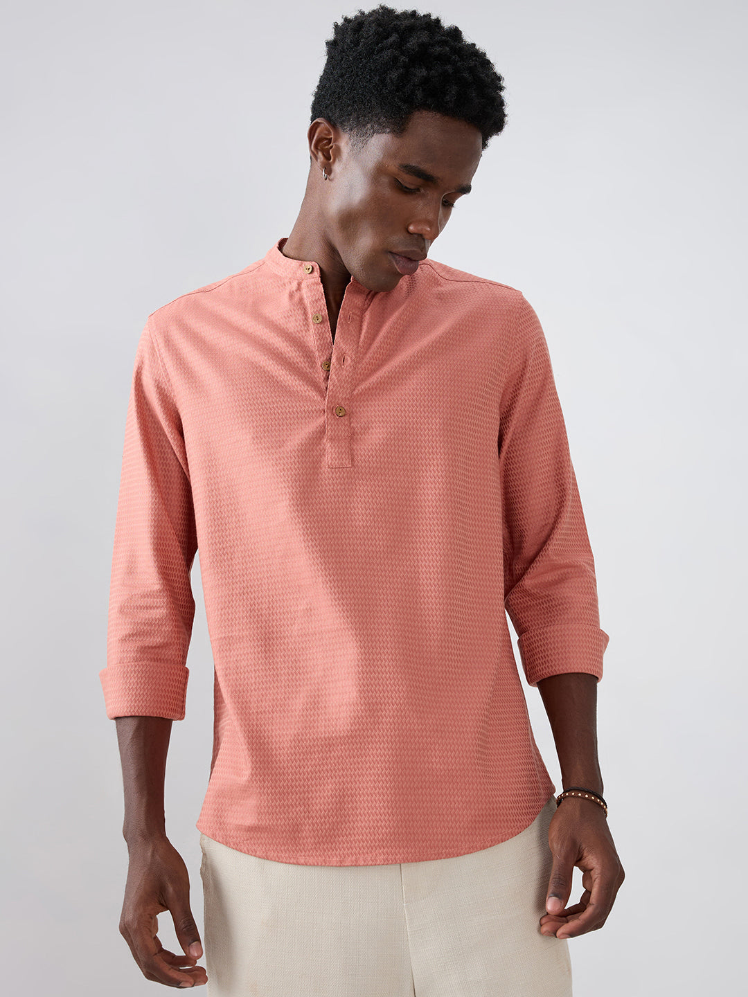 Creamy Peach Wavy Textured Kurta