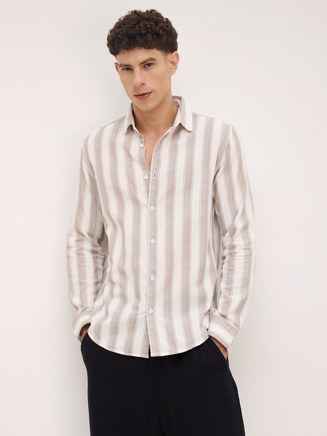White & Silk Grey Muted Striped Shirt