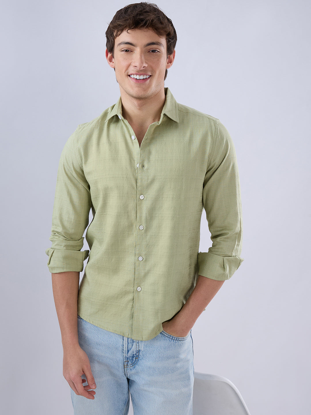 Celadon Green Textured Weave Shirt