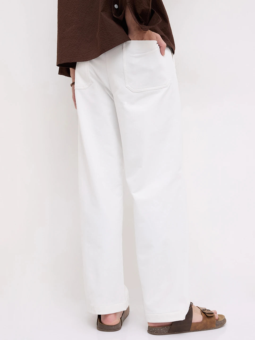 Frost White Diagonal Textured Knitted Straight Fit Trousers