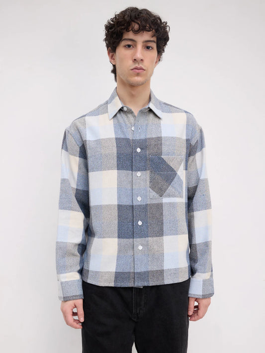 Navy & Blue Broad Checks Boxy Fit Flannel Crop Shirt