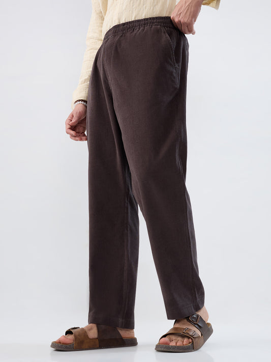 Coffee Brown Corduroy Tapered Trousers