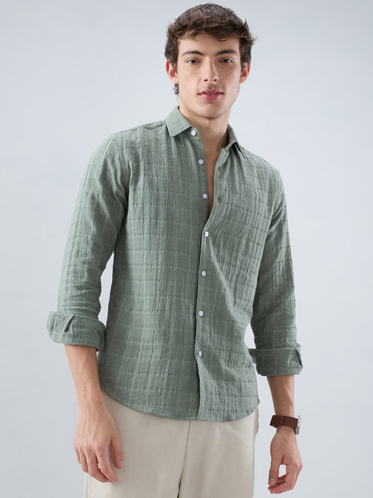 Sage Green Box Weave Double Cloth Seersucker Shirt