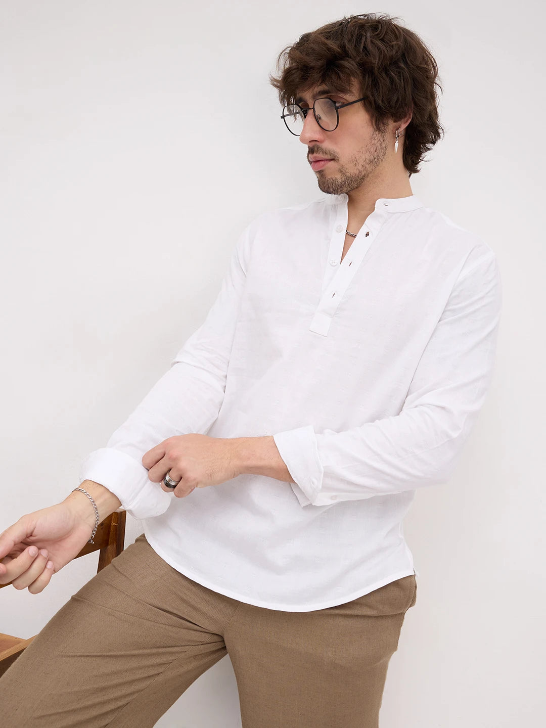 Arctic Pearl White Dobby Striped Kurta
