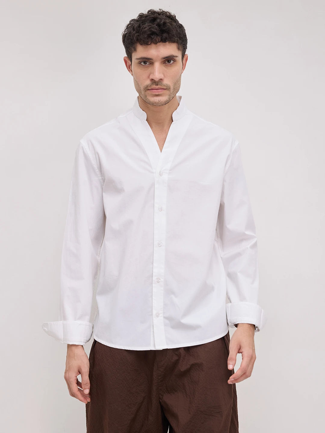 Soft Morning White Stand Collar Oversized Shirt