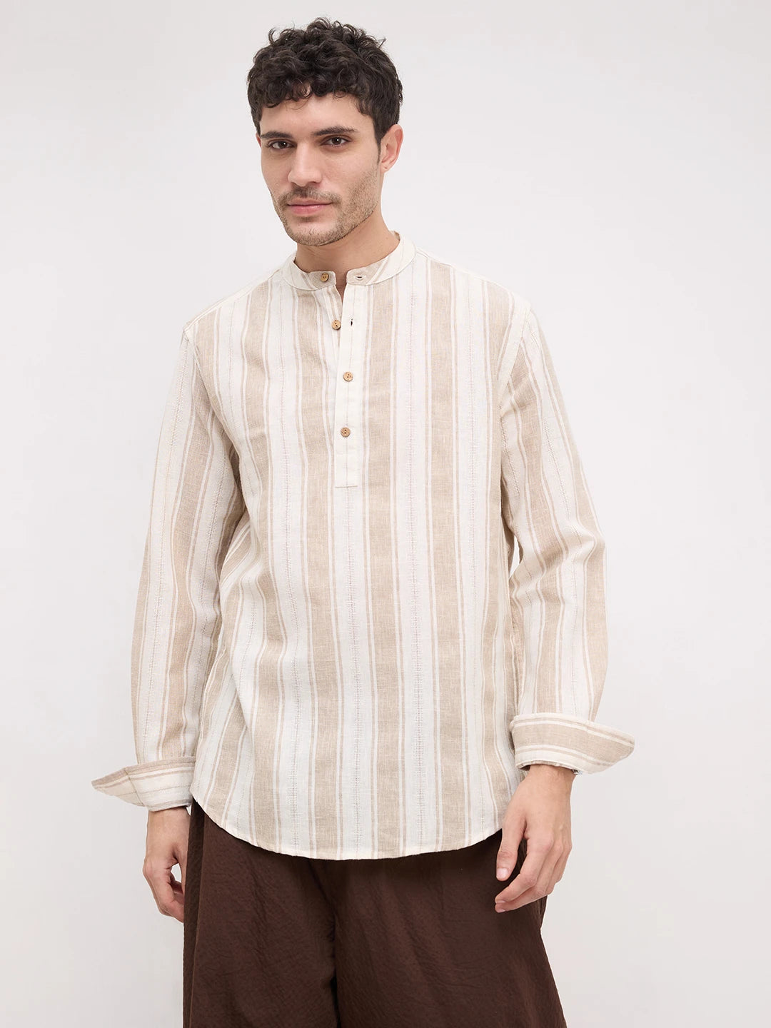 Rustic Sand Beige Vertical Striped Kurta