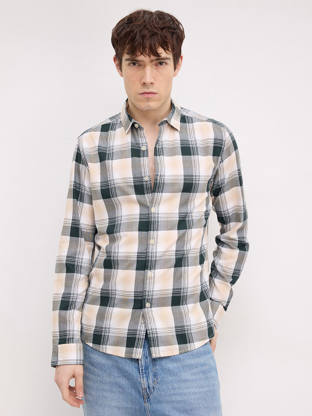 Hunter Green Refined Casual Checks Shirt