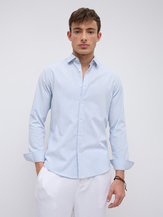Sky Blue Linear Coastal Weave Shirt