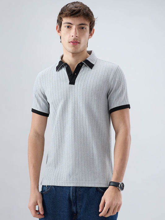 Light Grey Contrast Polo Neck T-shirt