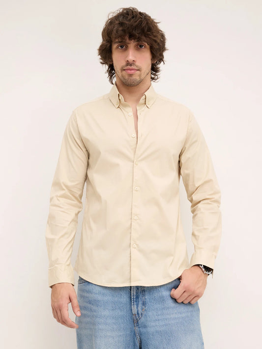 Luxe Beige Lyocell Button-Down Collar Shirt
