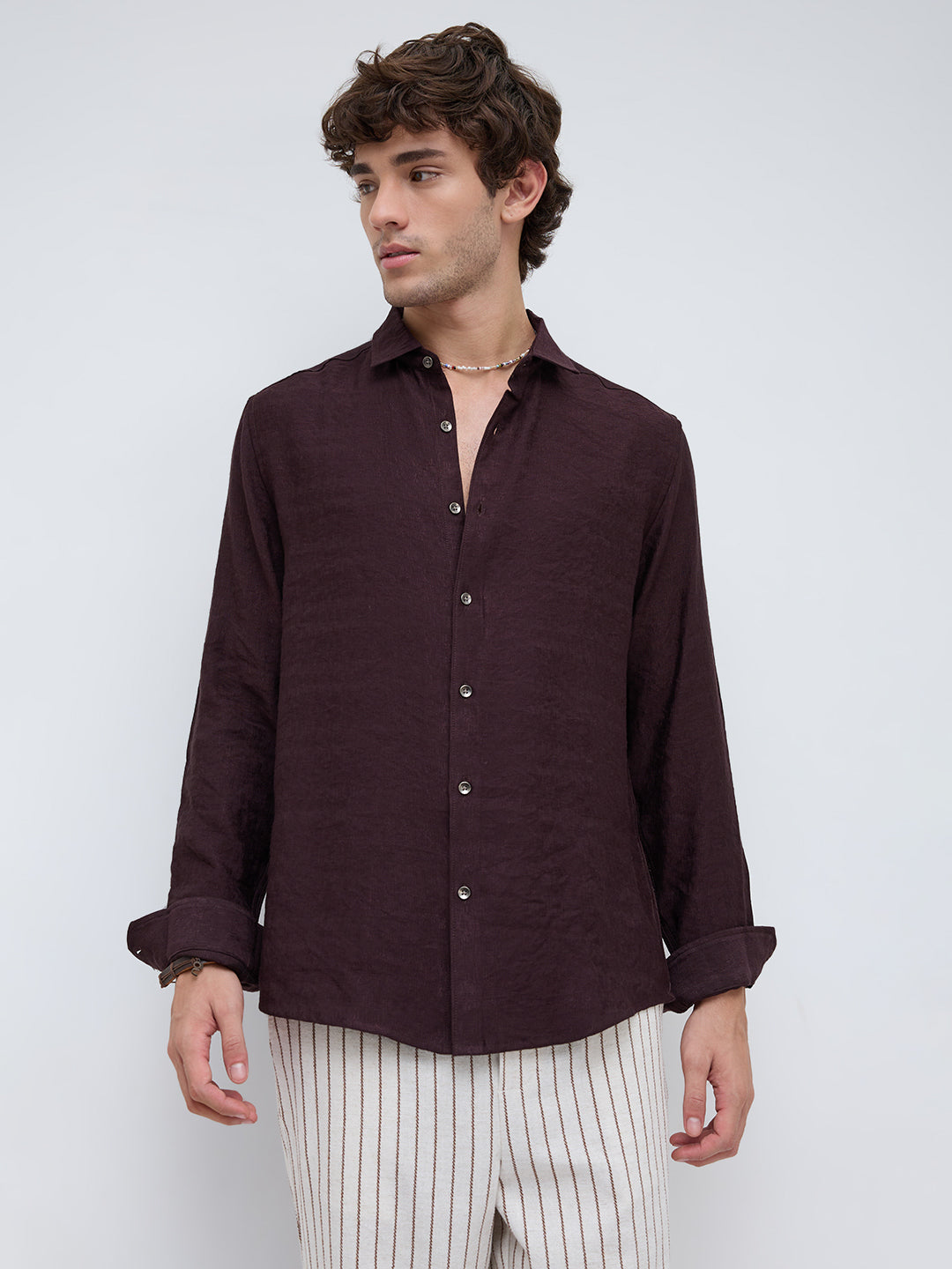 Espresso Brown Fine Textured Crepe Shirt