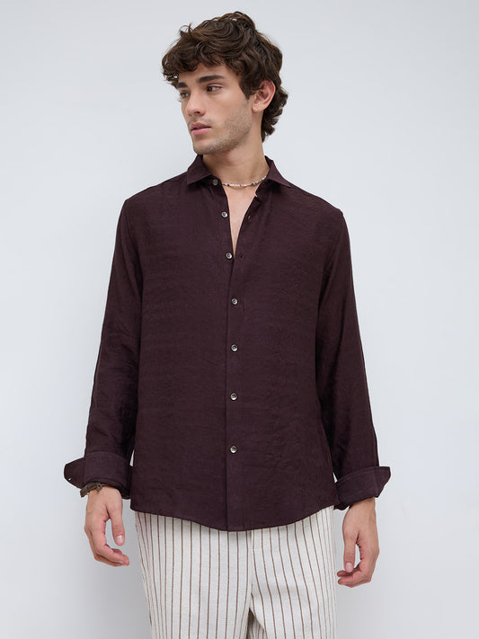 Espresso Brown Fine Textured Crepe Shirt