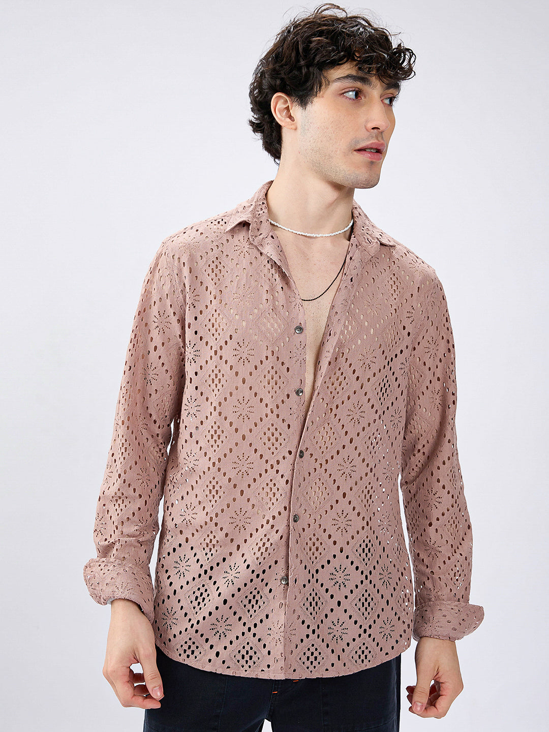 Fawn Beige Diamond Lacecarved Posh Shirt