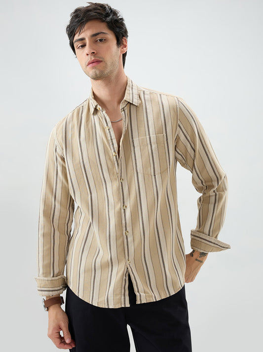 Retro Vibe Beige Stripes Shirt