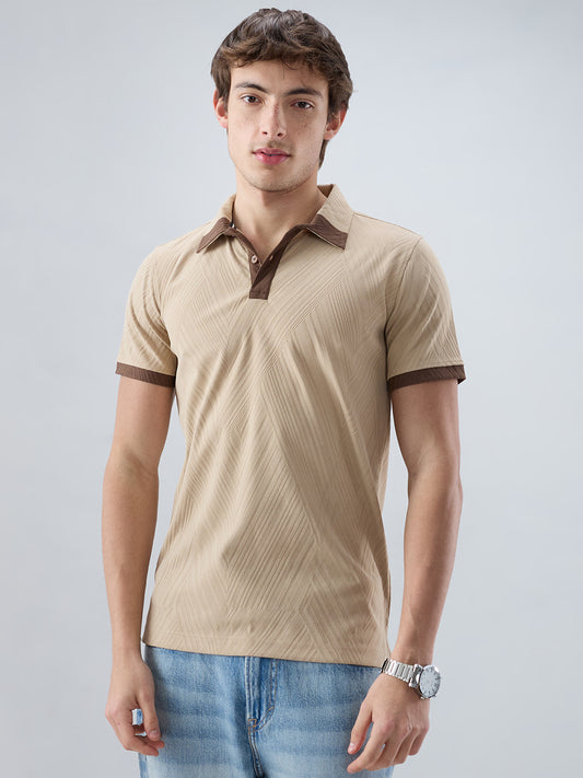 Muslin Birch Contrast Polo Neck T-shirt