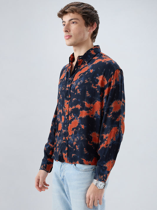 Burnt Orange Tie-Dye Printed Boxy Fit Crop Shirt