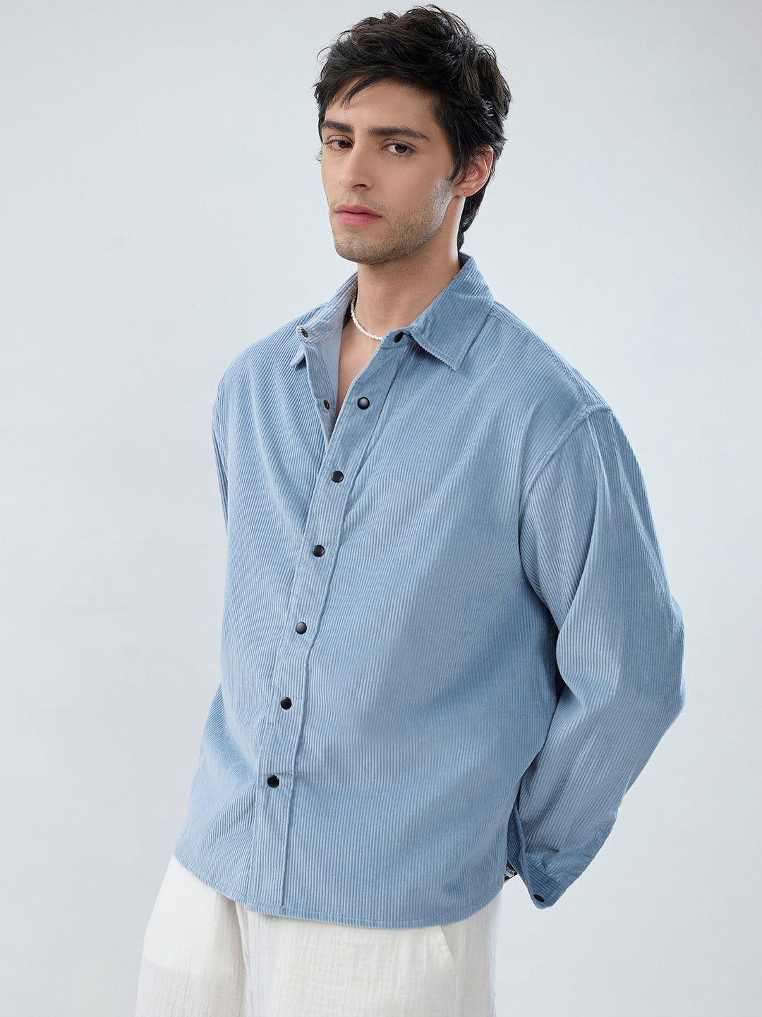 Soft Sky Frost Corduroy Boxy Fit Crop Shirt